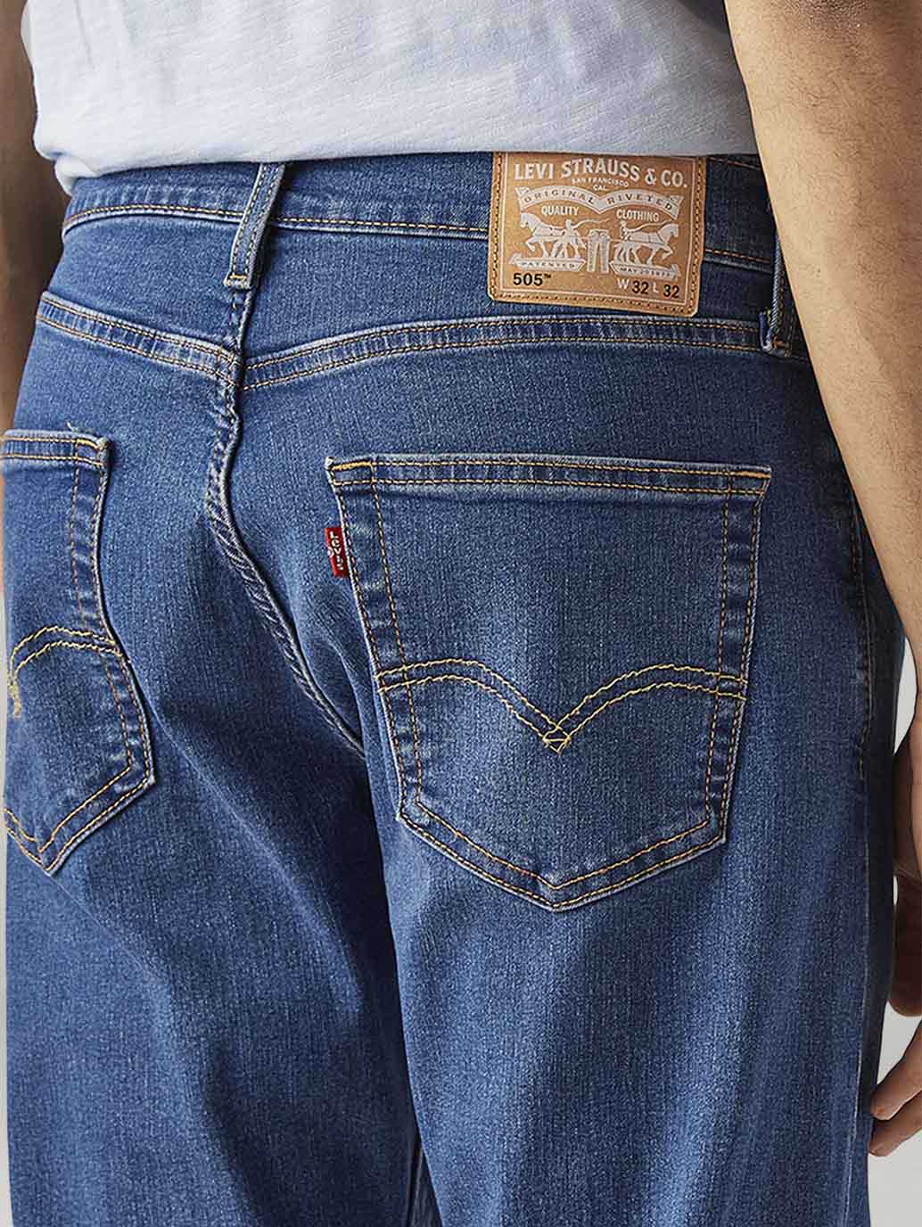 Men's 505 Blue Straight Fit Mid Rise Jeans
