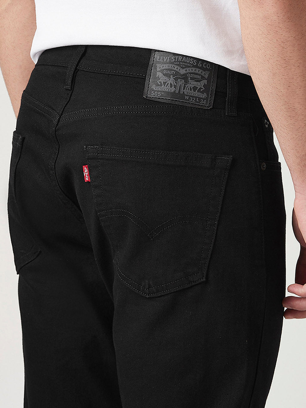 Mens 505 Mid Rise Straight Fit Cotton Stretch Blend Jeans