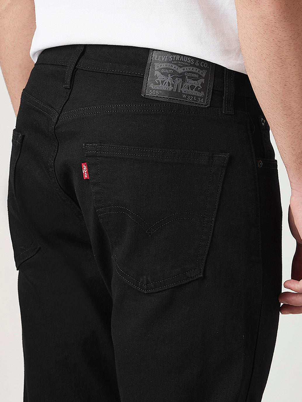 Mens 505 Mid Rise Straight Fit Cotton Stretch Blend Jeans
