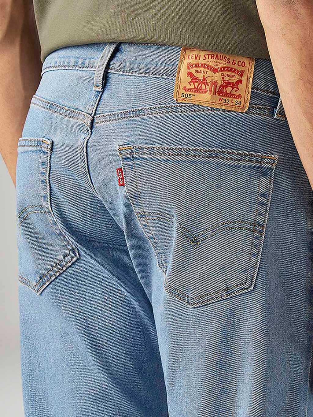 Men's 505 Light Blue Straight Fit Mid Rise Jeans