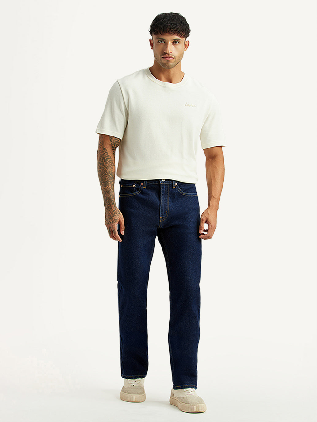 Men's 505 Dark Blue Straight Fit Mid Rise Jeans