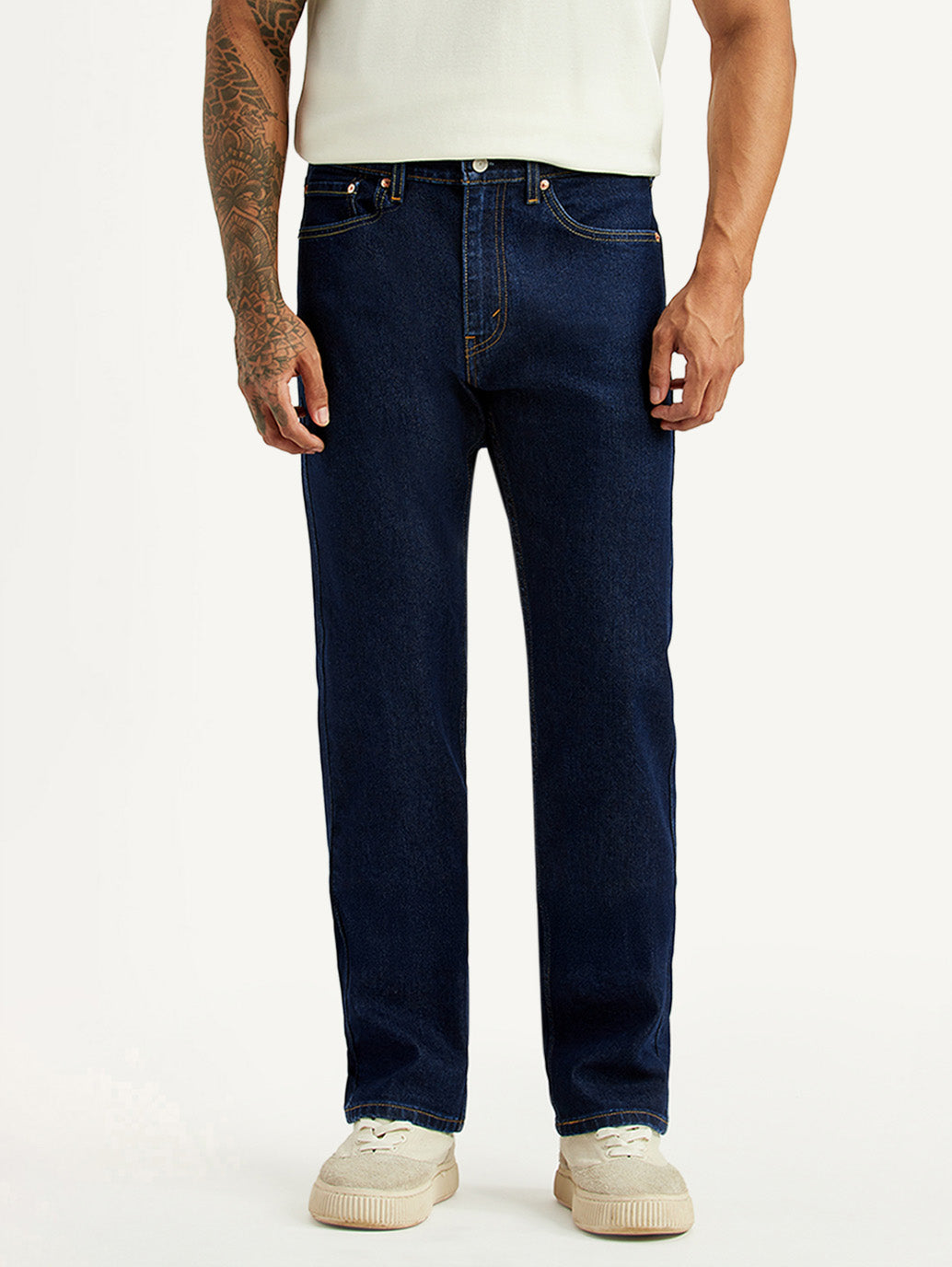 Men's 505 Dark Blue Straight Fit Mid Rise Jeans