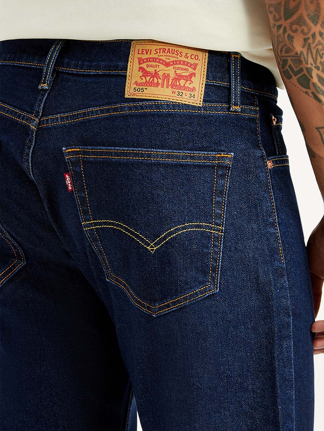 Men's 505 Dark Blue Straight Fit Mid Rise Jeans