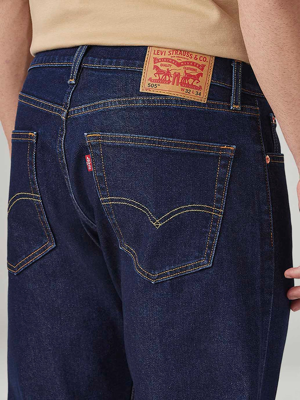Mens 505 Mid Rise Straight Fit Cotton Stretch Blend Jeans