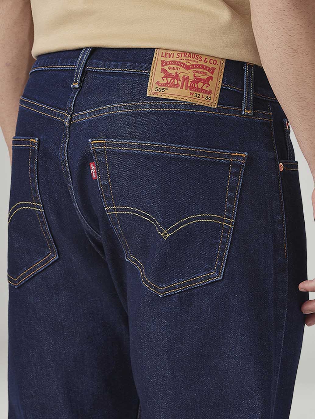 Mens 505 Mid Rise Straight Fit Cotton Stretch Blend Jeans