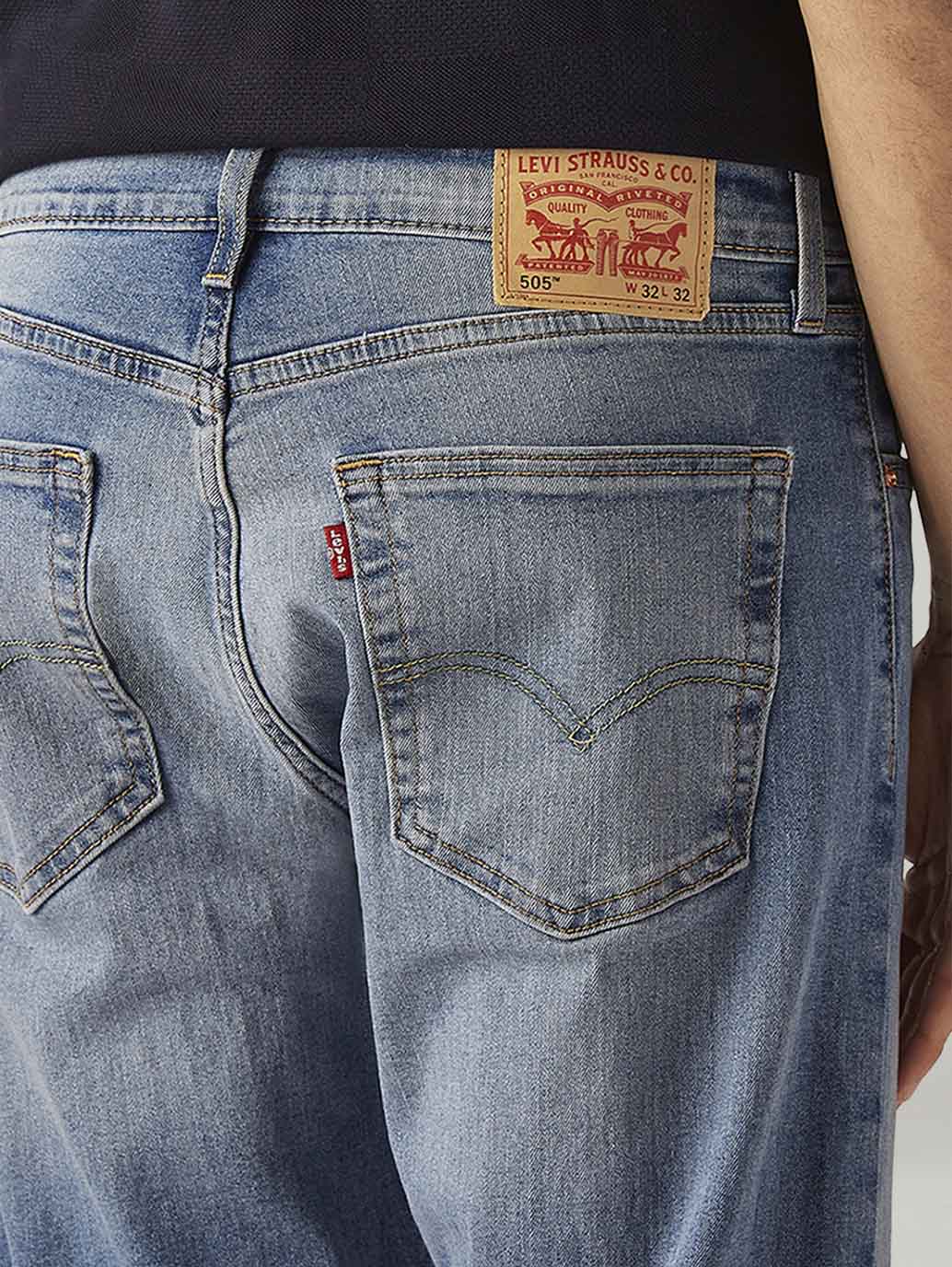 Men's 505 Blue Straight Fit Mid Rise Jeans