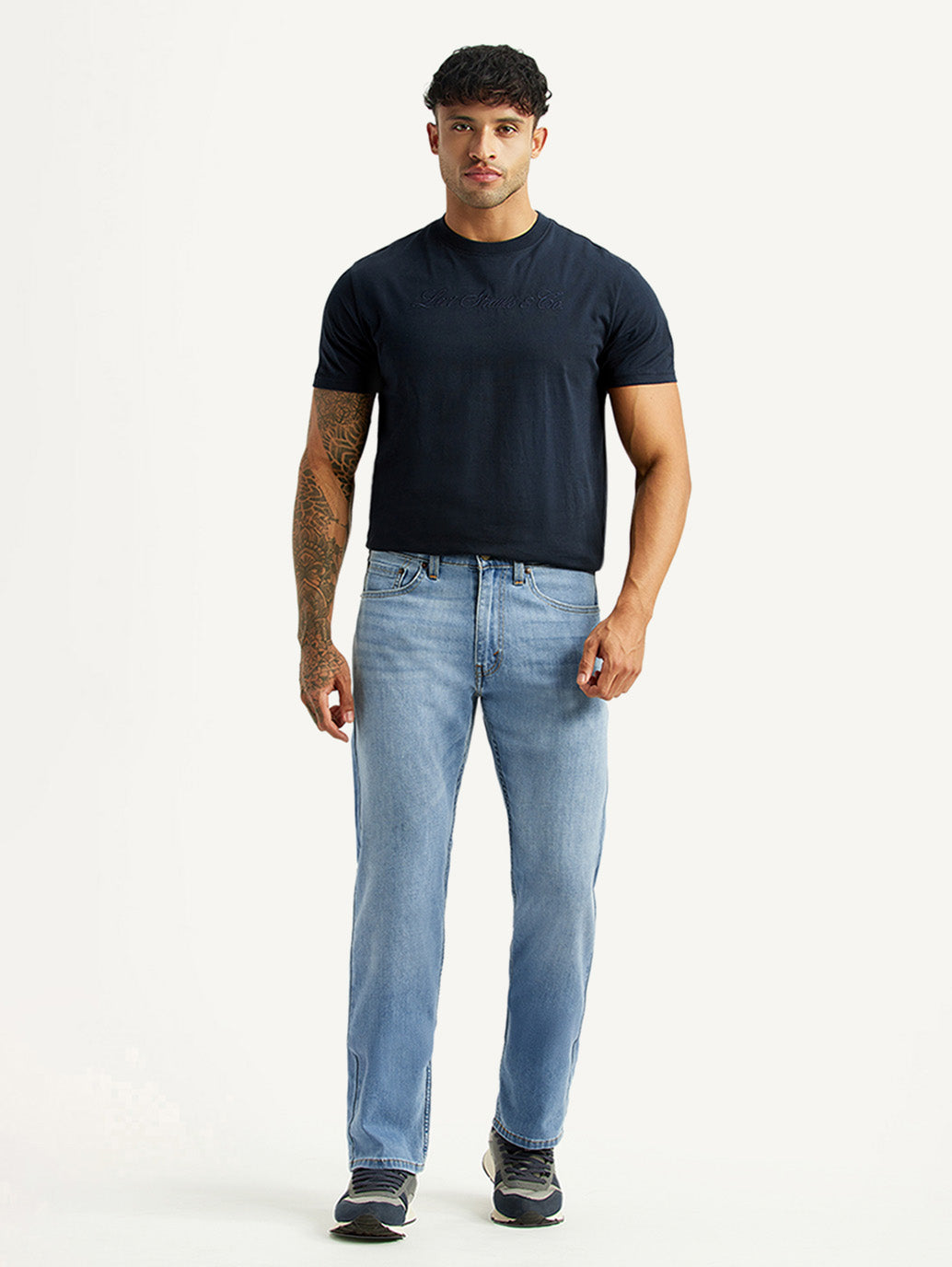 Men's 505 Light Blue Straight Fit Mid Rise Linen Jeans