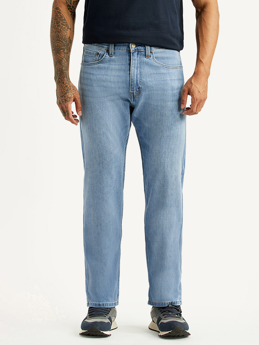 Men's 505 Light Blue Straight Fit Mid Rise Linen Jeans