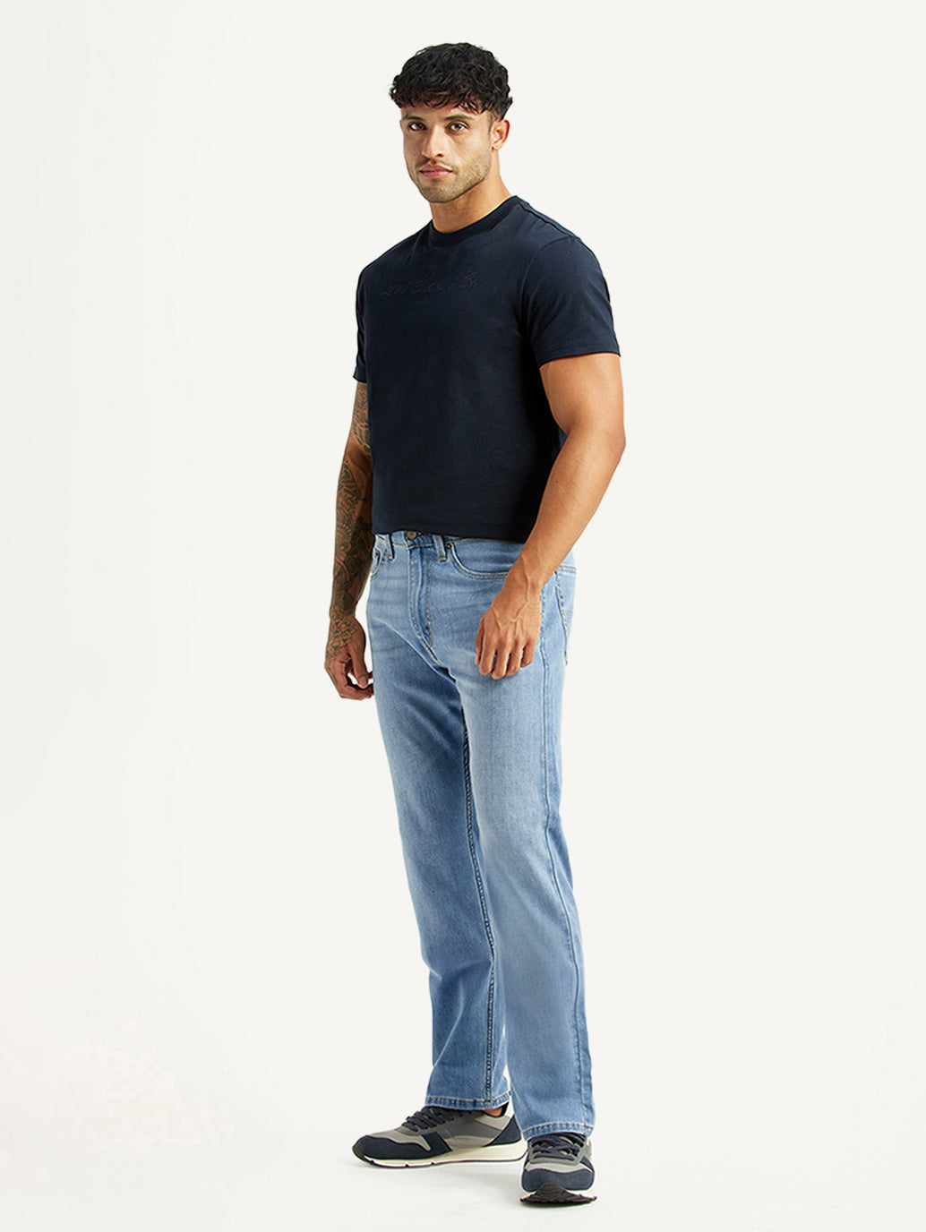 Men's 505 Light Blue Straight Fit Mid Rise Linen Jeans