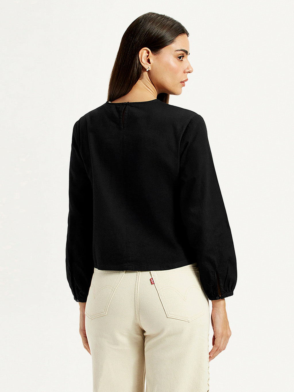 Women's Embroidered Black Round Neck Top