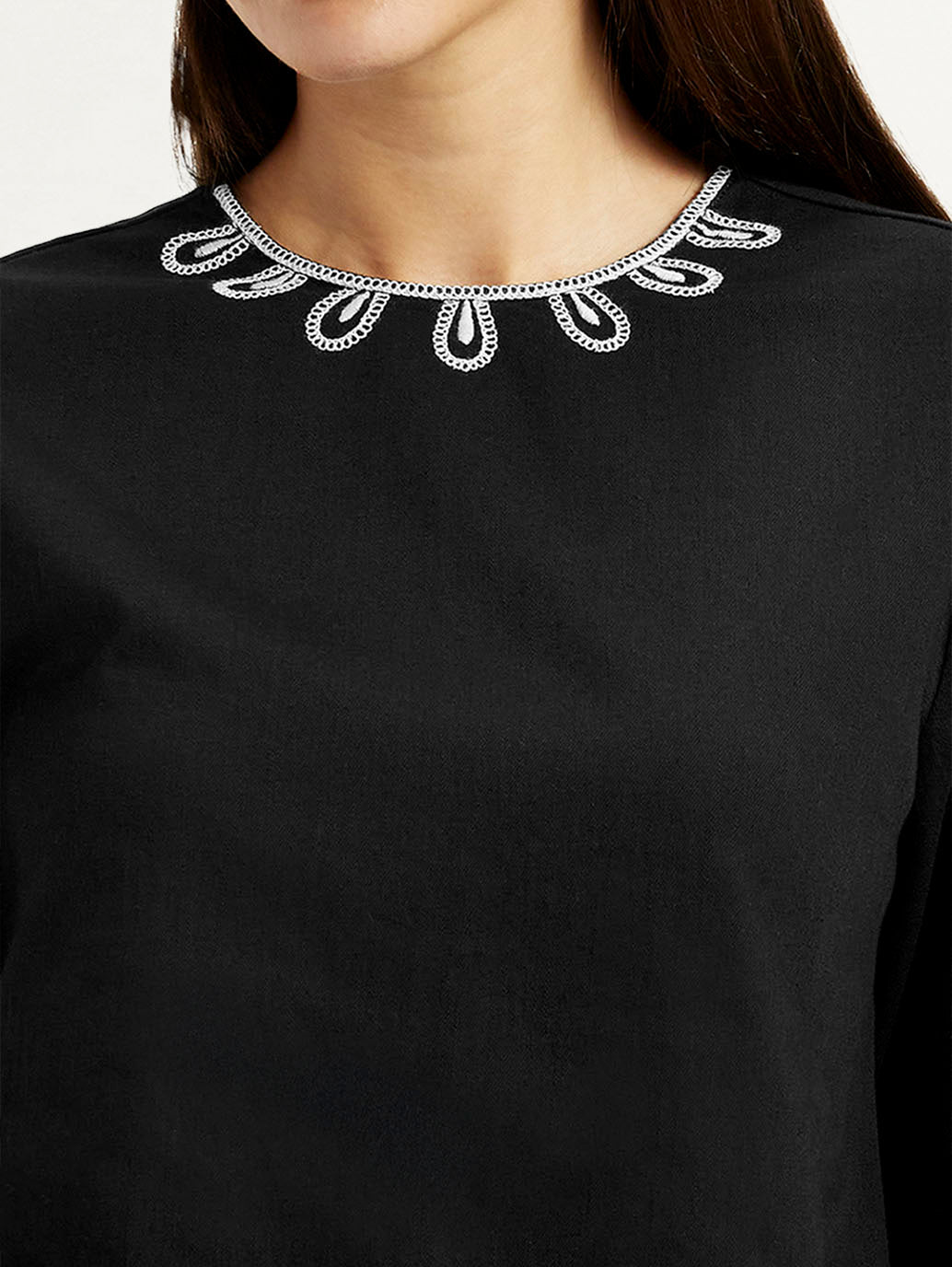 Women's Embroidered Black Round Neck Top