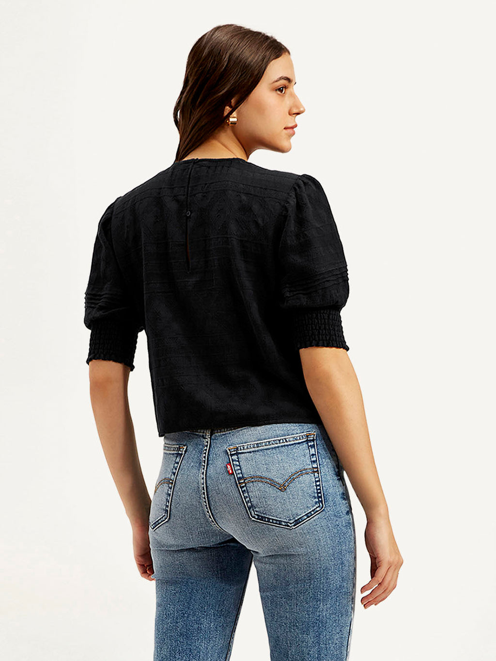 Women's Textured Black Round Neck Top