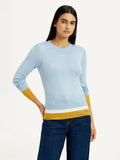 Women's Colorblock Blue Crew Neck T-shirt