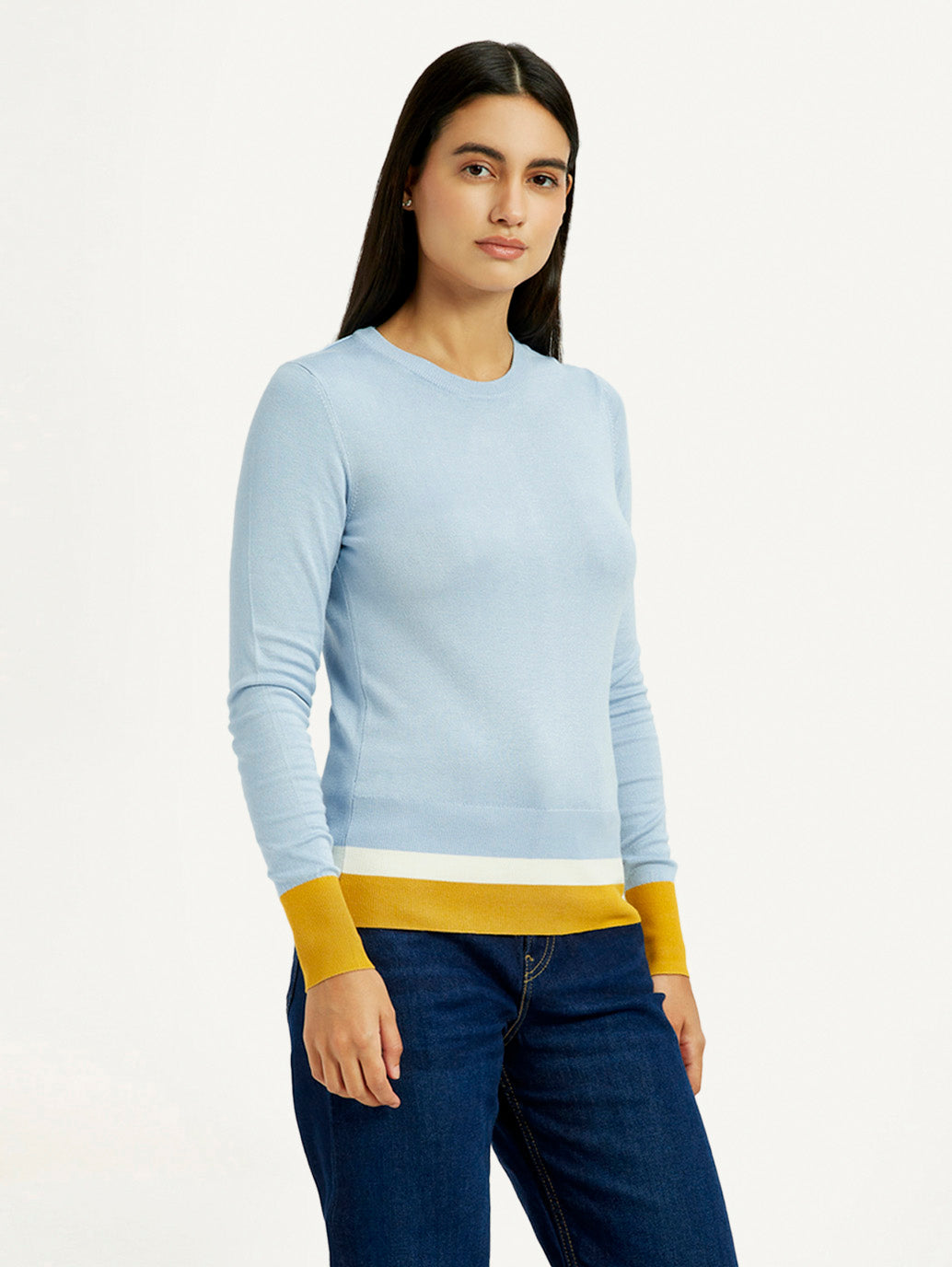 Women's Colorblock Blue Crew Neck T-shirt