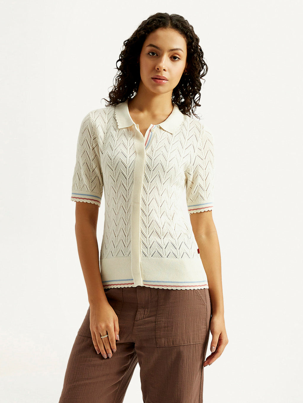 Women's Textured Slim Fit Polo T-shirt