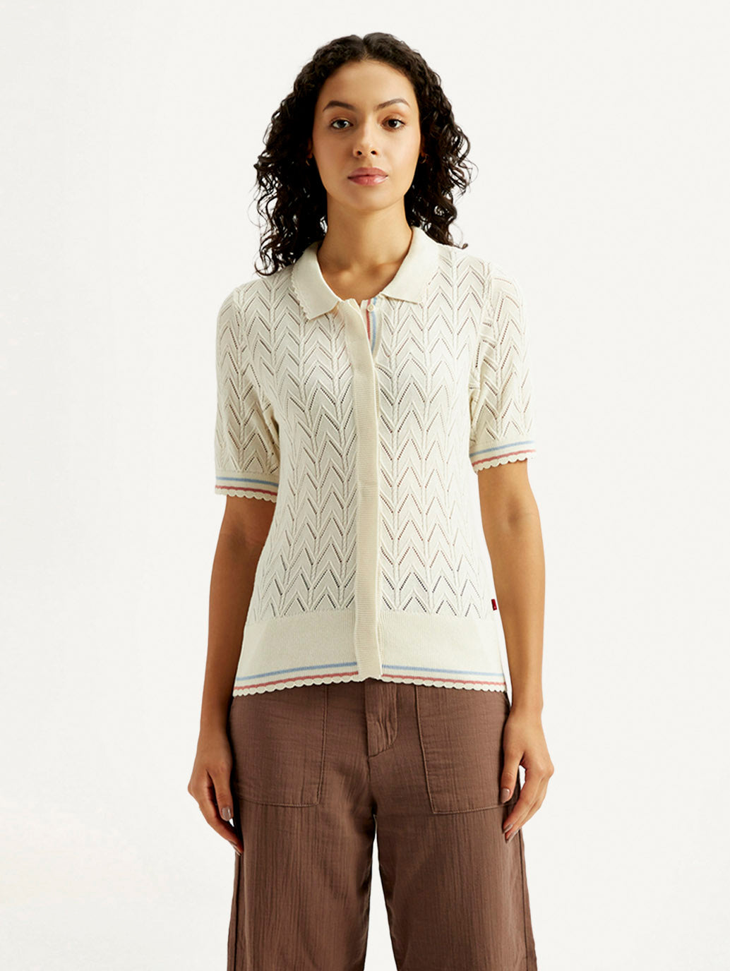 Women's Textured Slim Fit Polo T-shirt