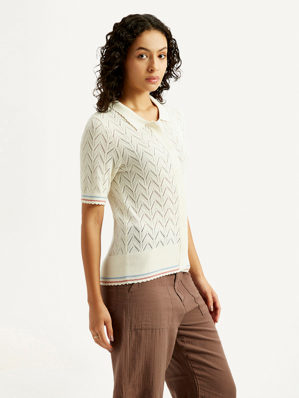 Women's Textured Slim Fit Polo T-shirt