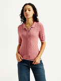 Women's Textured Slim Fit Polo T-shirt