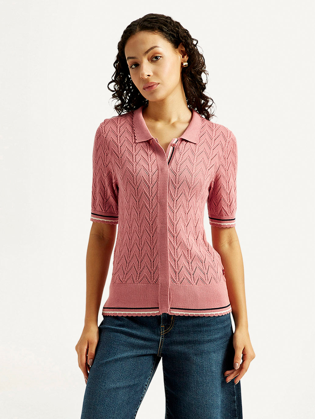 Women's Textured Slim Fit Polo T-shirt