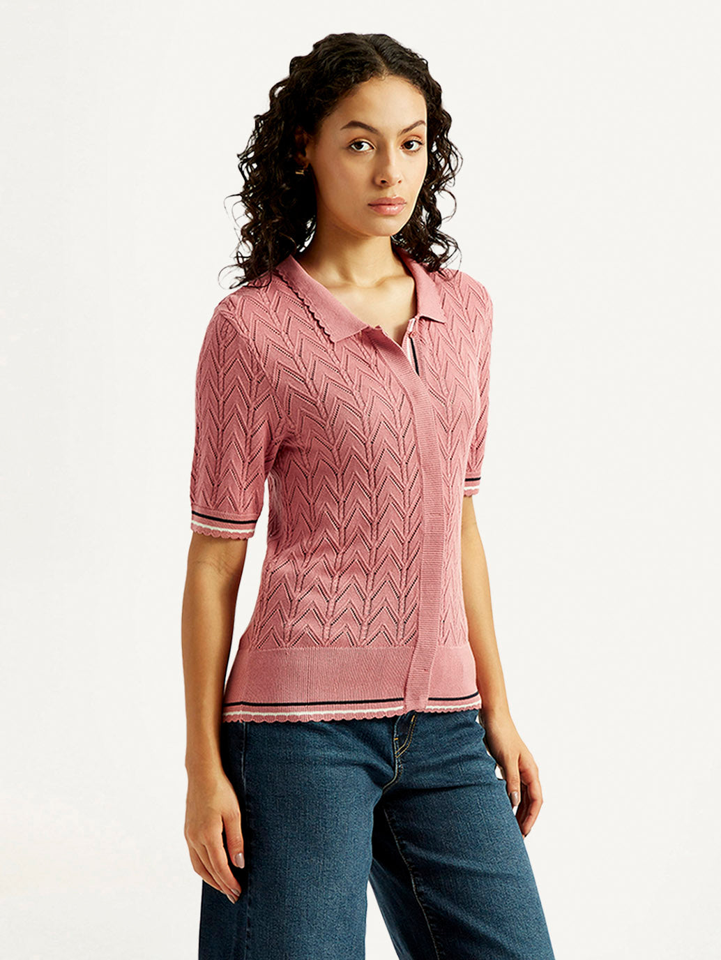 Women's Textured Slim Fit Polo T-shirt