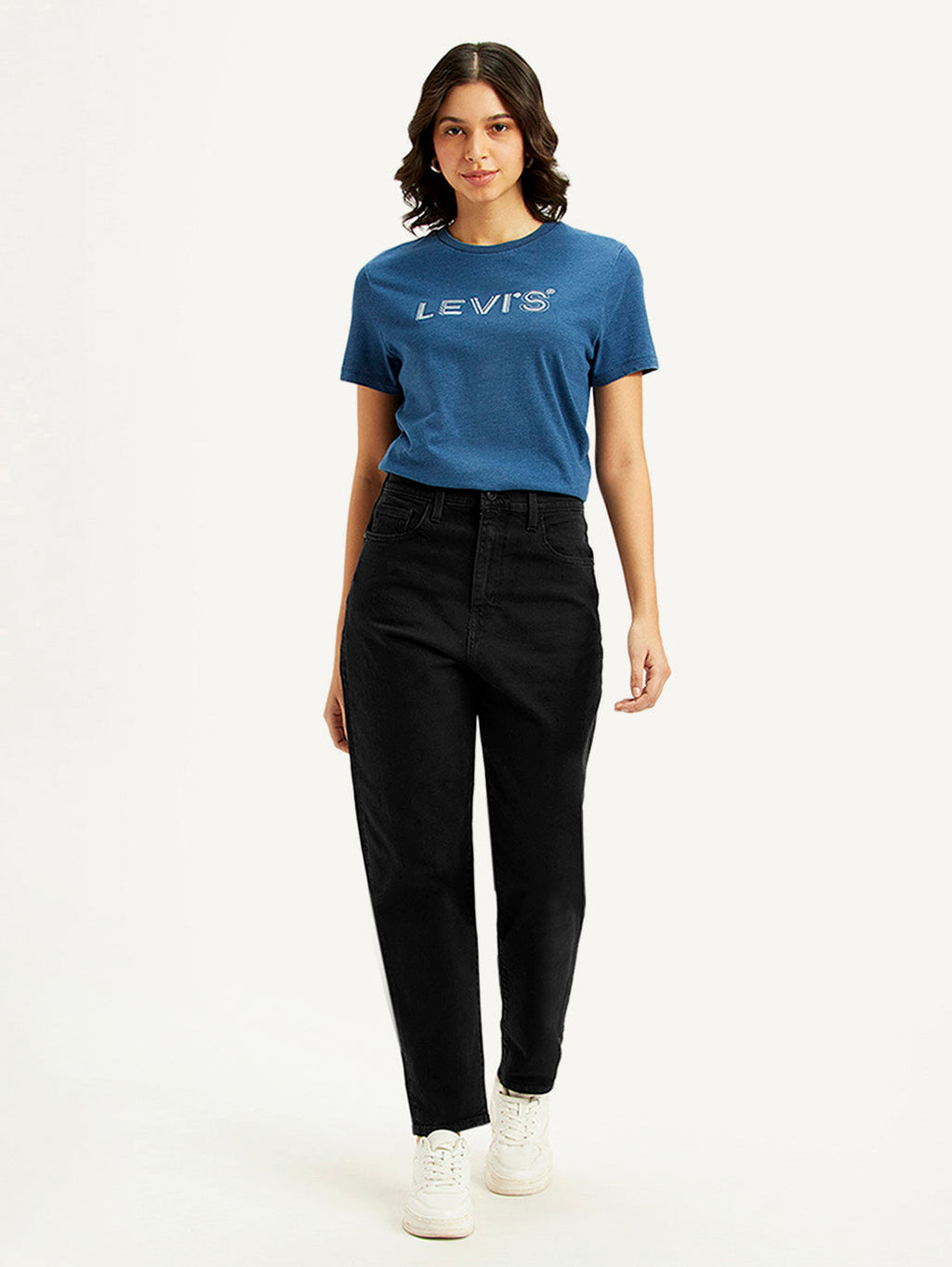 Women's Black Loose Tapered Fit High Rise Jeans