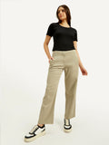 Women's 94 Mid Rise Khaki Baggy Fit Trousers