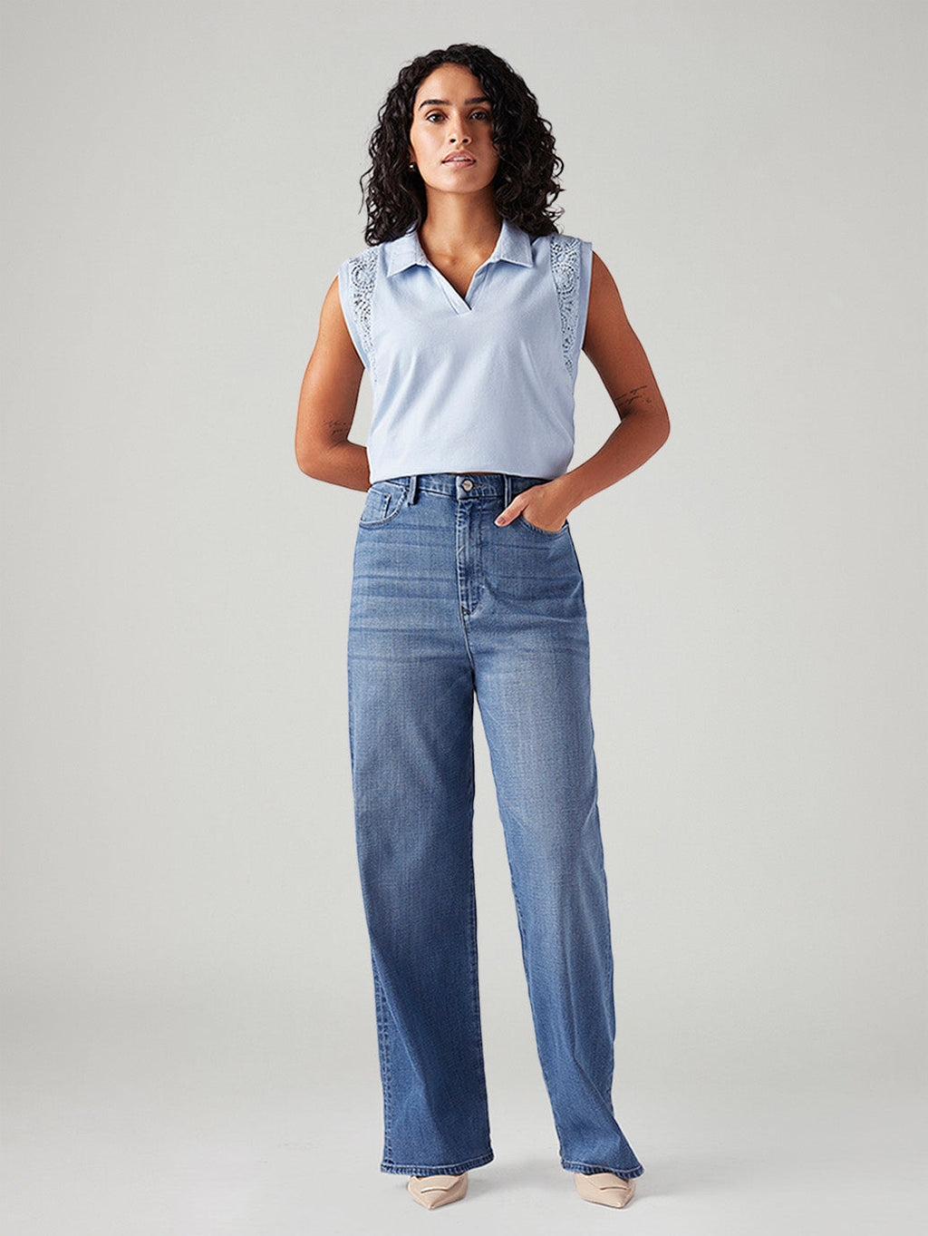 Women's Light Blue Loose Fit High Rise Redloop Jeans