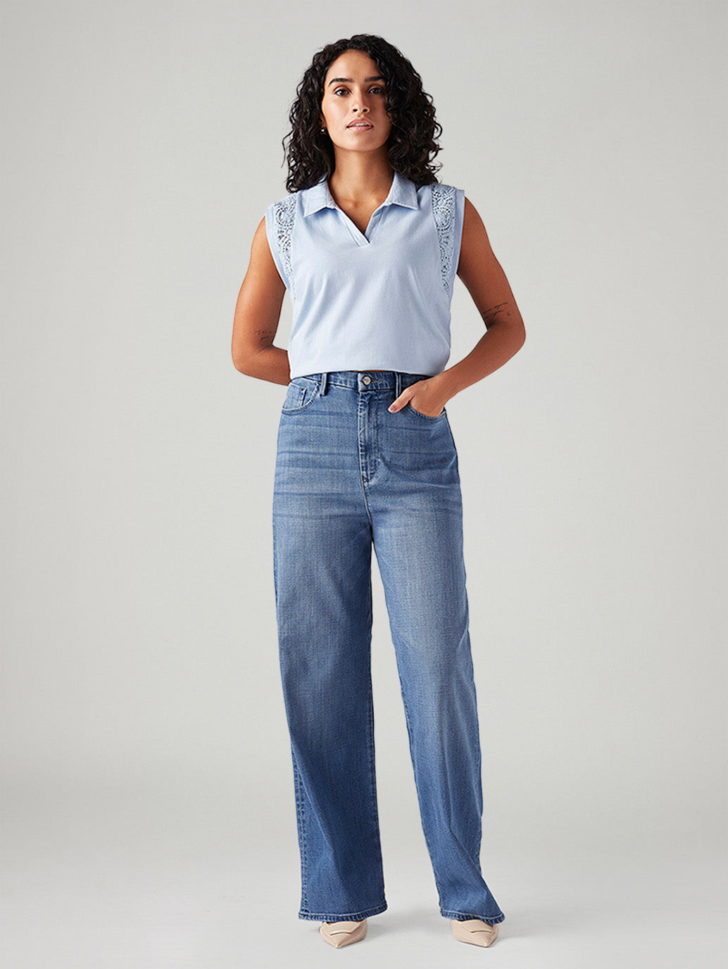 Women's Light Blue Loose Fit High Rise Redloop Jeans