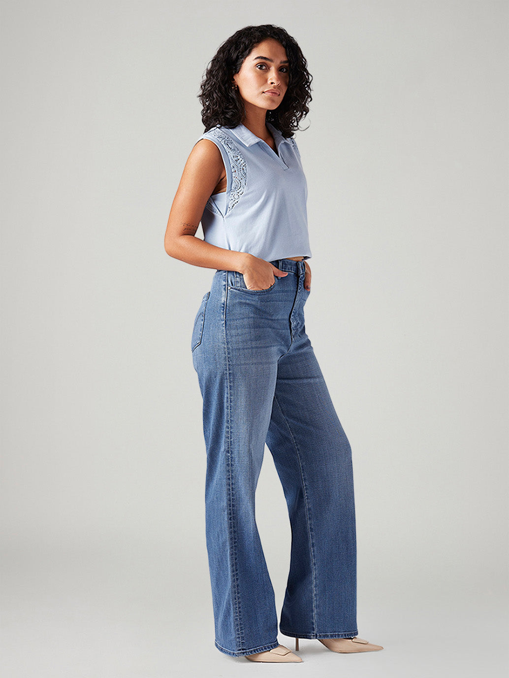 Women's Light Blue Loose Fit High Rise Redloop Jeans