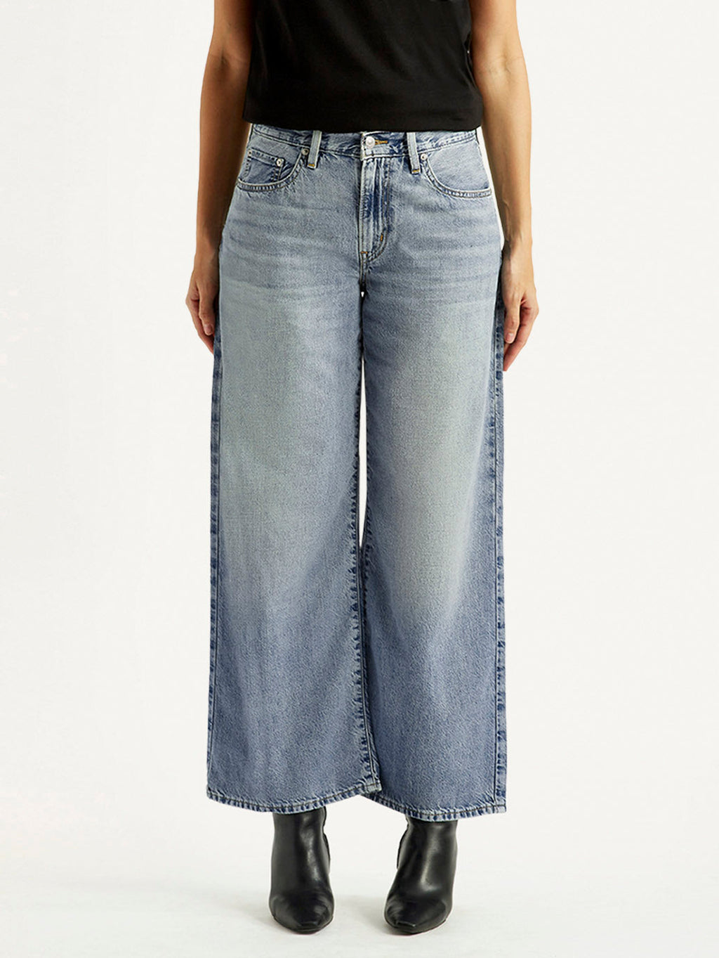 Women's Tinted Med Indigo XL Straight Loose Fit Mid Rise Jeans