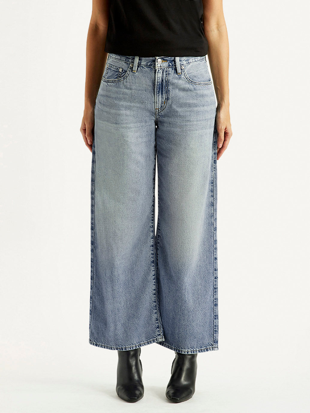 Women's Tinted Med Indigo XL Straight Loose Fit Mid Rise Jeans