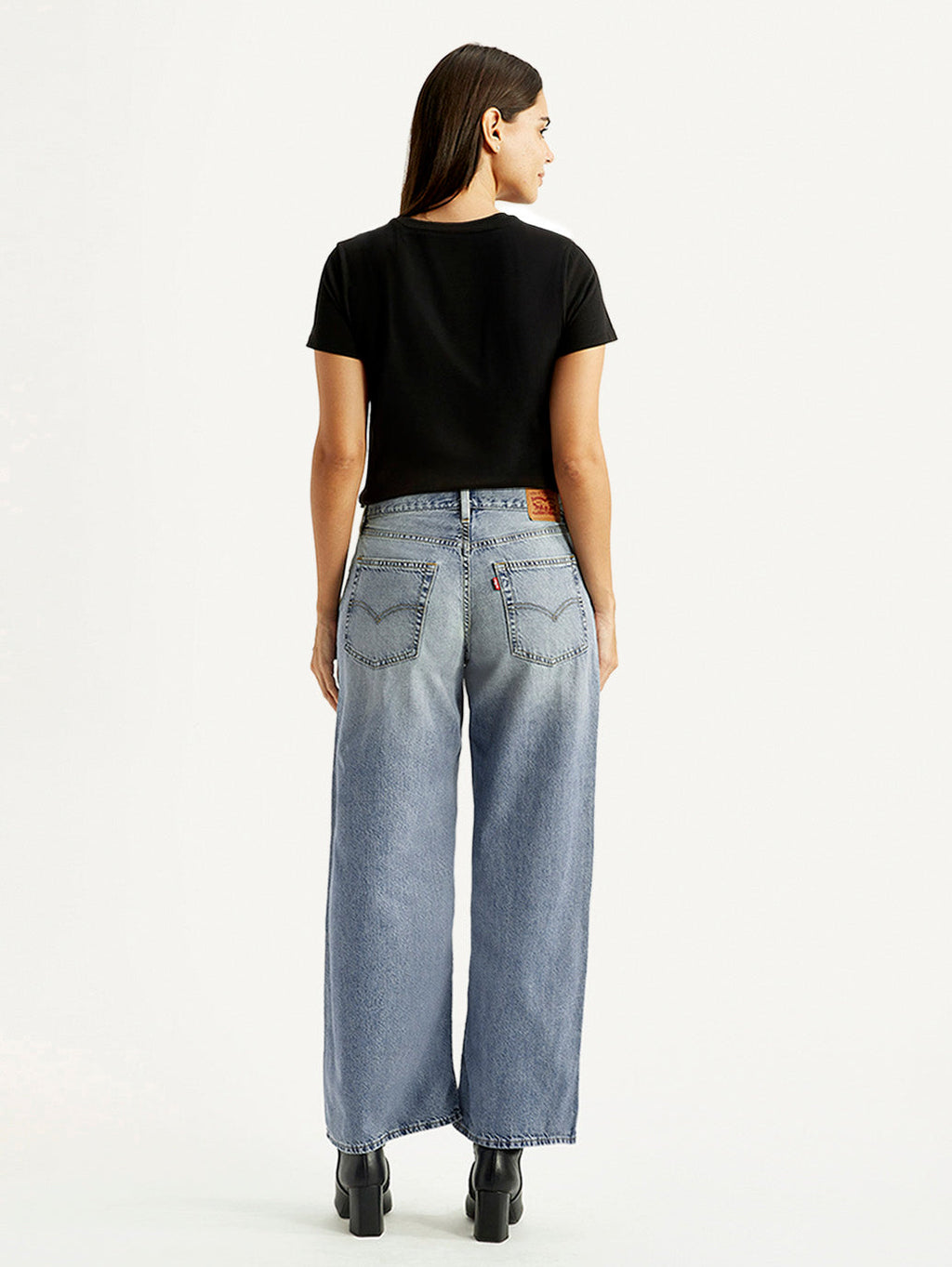 Women's Tinted Med Indigo XL Straight Loose Fit Mid Rise Jeans