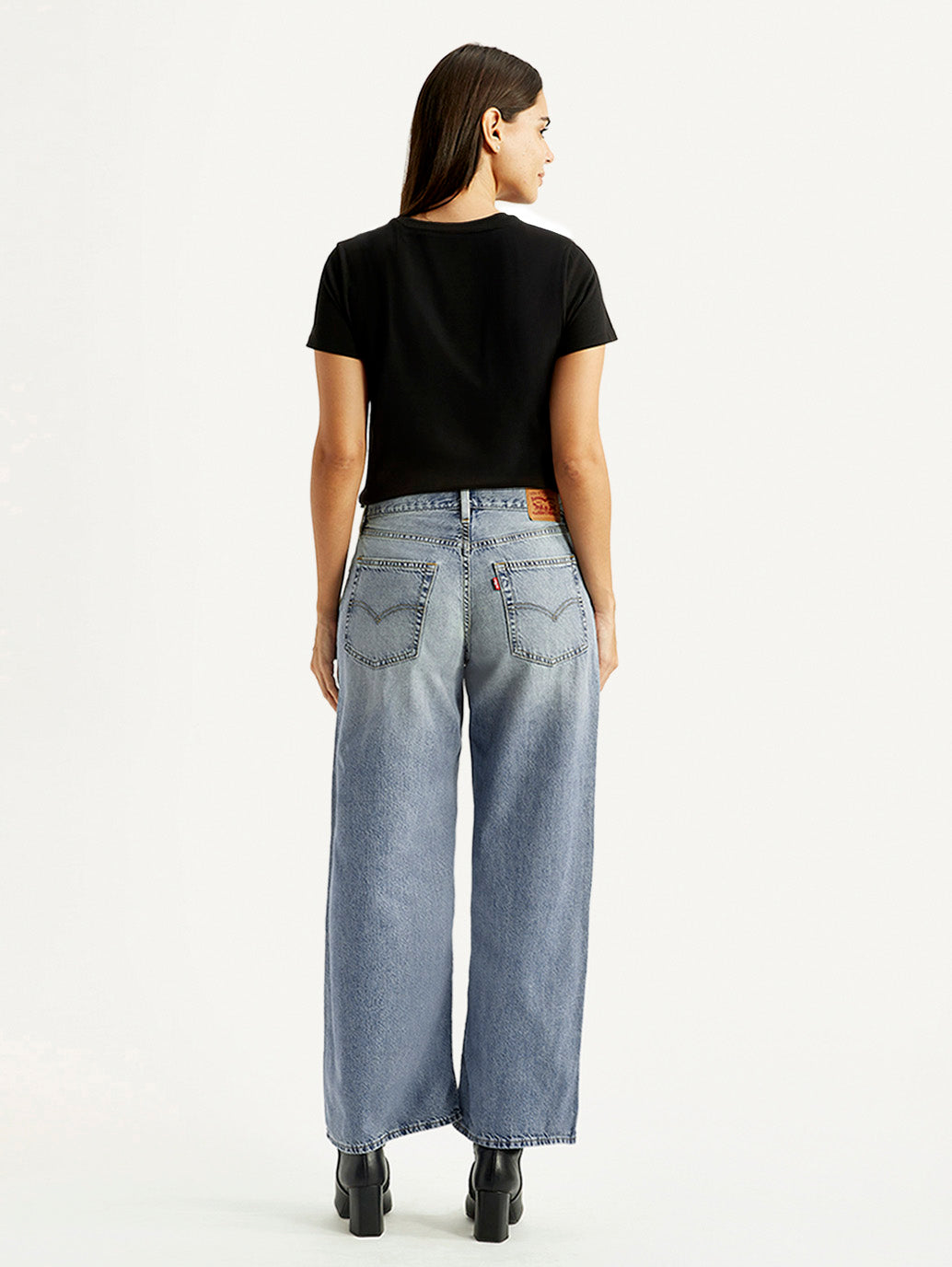 Women's Tinted Med Indigo XL Straight Loose Fit Mid Rise Jeans