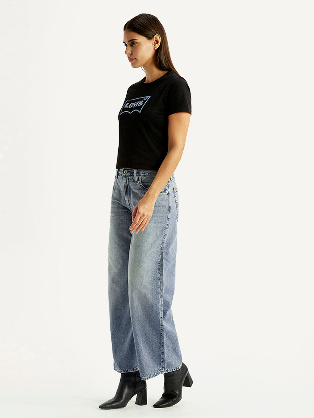 Women's Tinted Med Indigo XL Straight Loose Fit Mid Rise Jeans