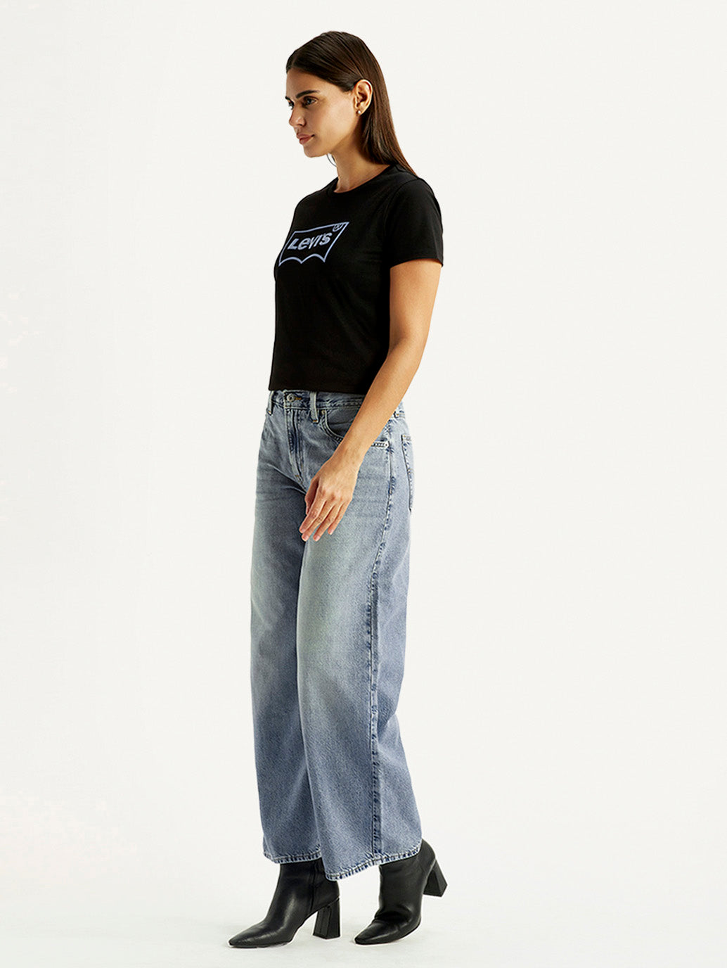 Women's Tinted Med Indigo XL Straight Loose Fit Mid Rise Jeans