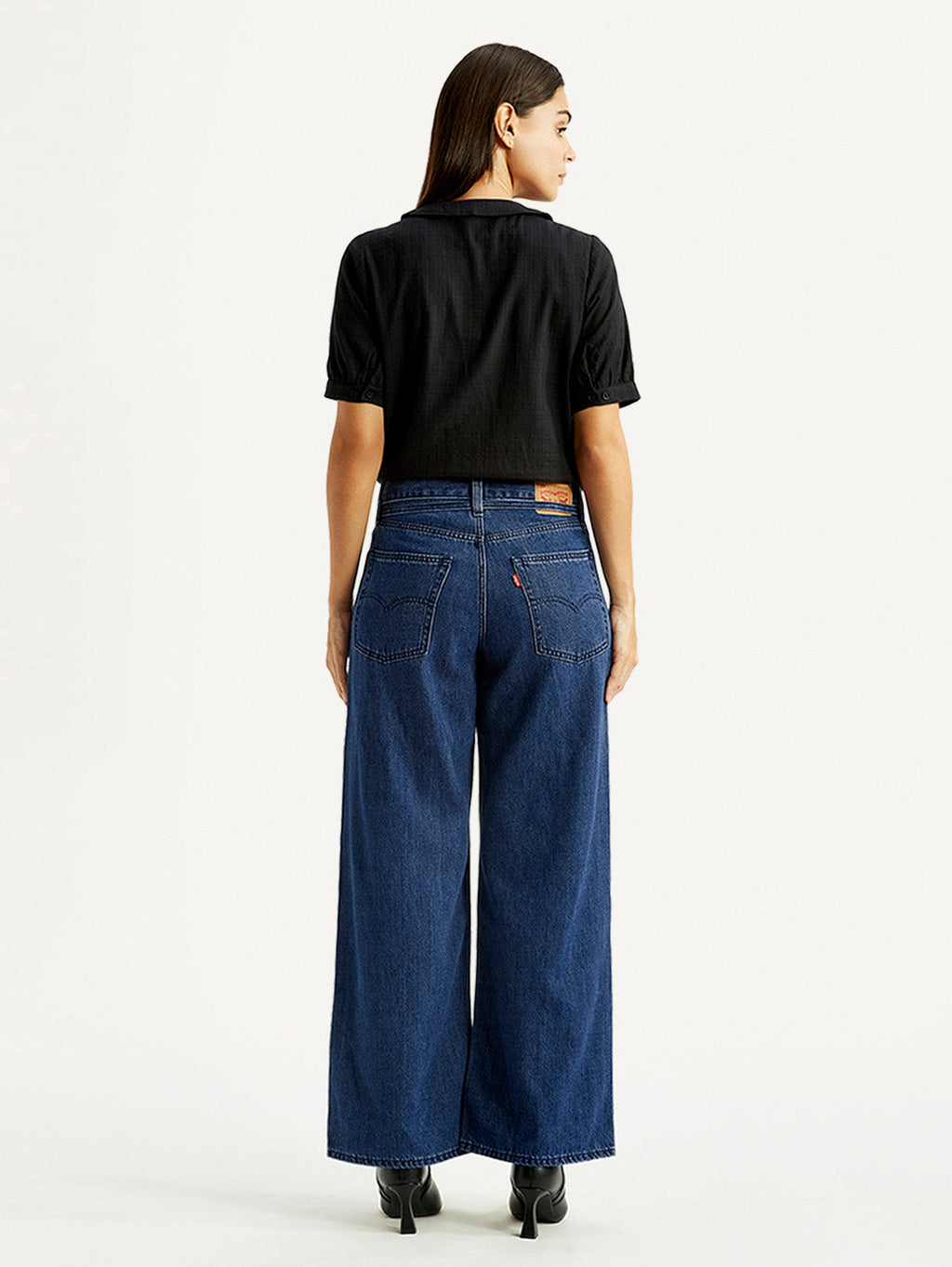 Women's Med Indigo XL Straight Loose Fit Mid Rise Jeans