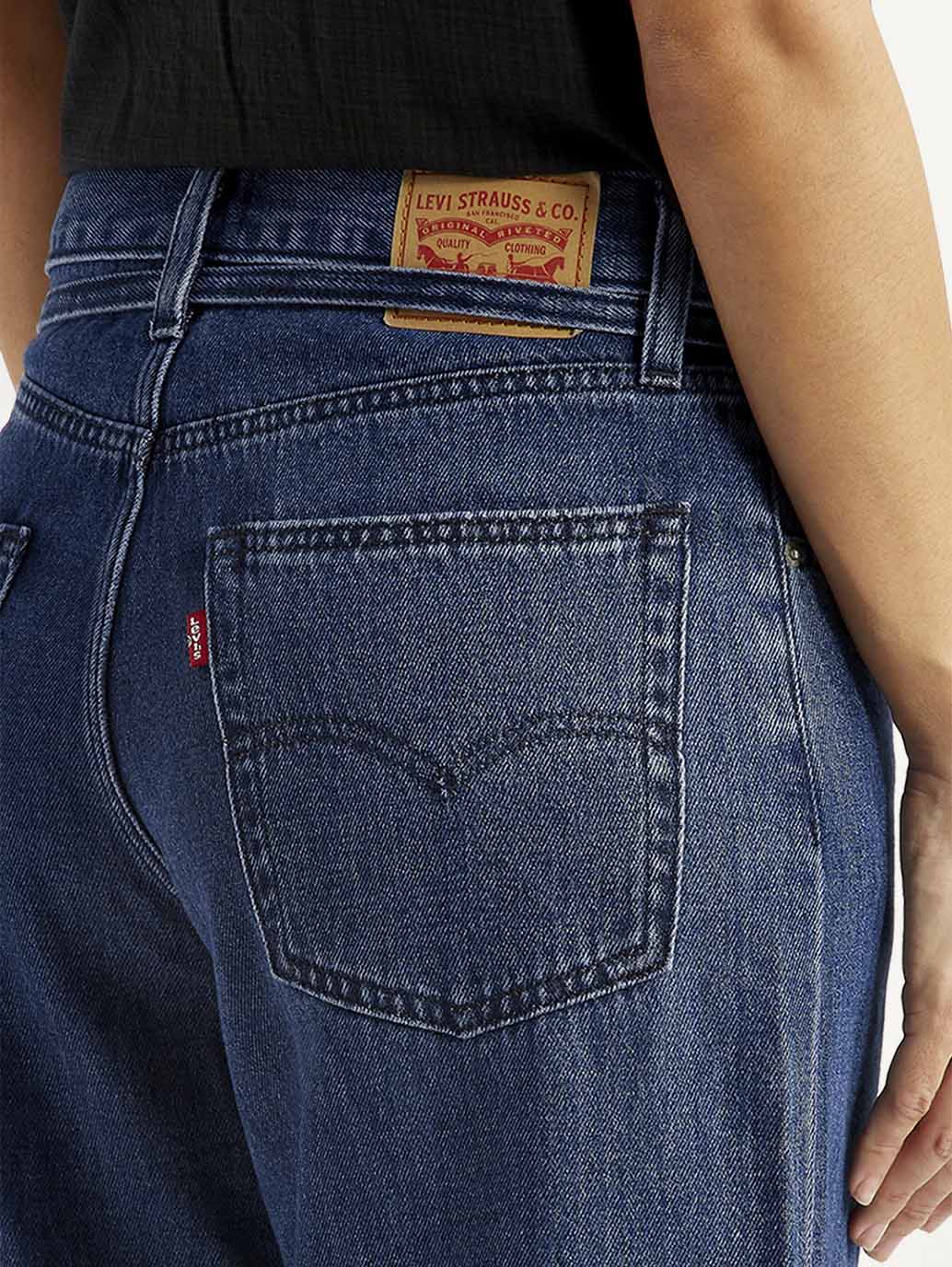 Women's Med Indigo XL Straight Loose Fit Mid Rise Jeans
