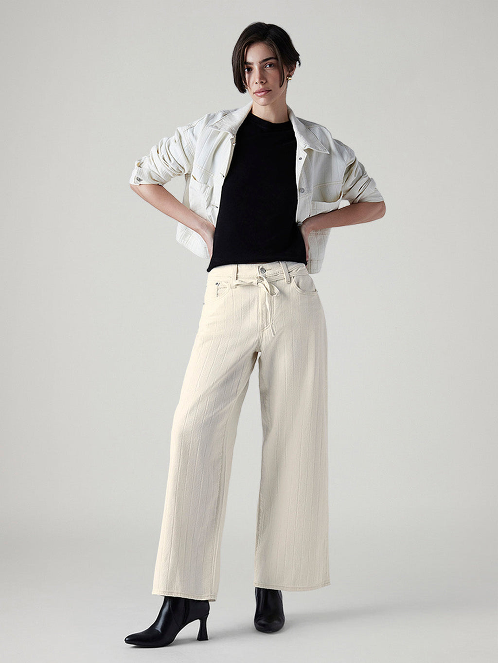 Women's Cream XL Straight Loose Fit Mid Rise Jeans