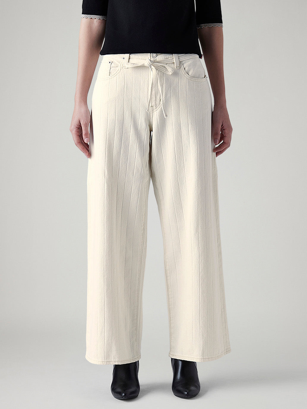 Women's Cream XL Straight Loose Fit Mid Rise Jeans
