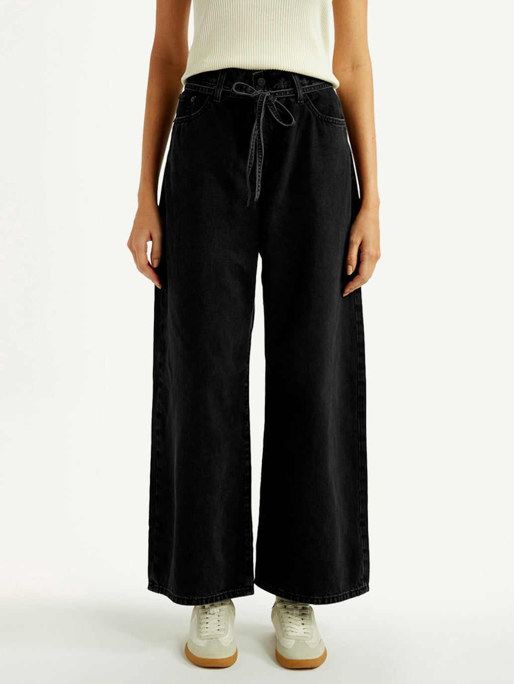 Women's Black XL Straight Loose Fit Mid Rise Jeans