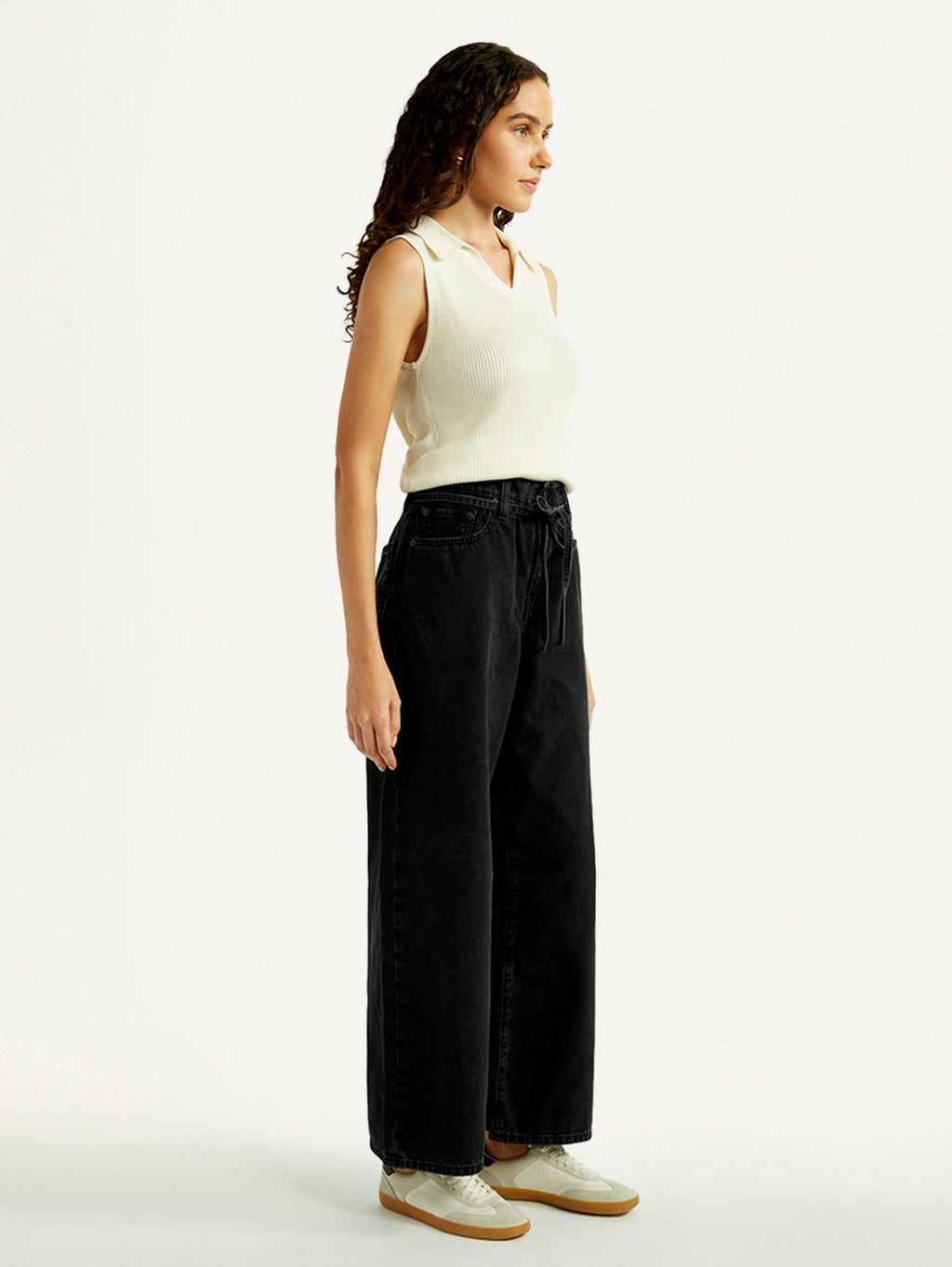 Women's Black XL Straight Loose Fit Mid Rise Jeans