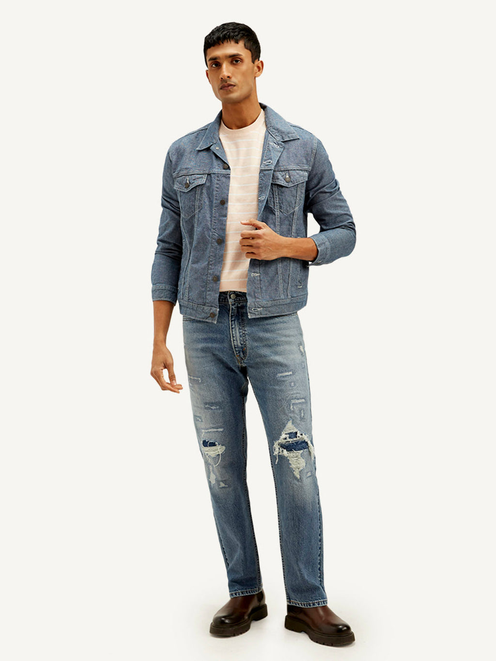 Men's 555 Blue Relaxed Straight Fit Mid Rise Jeans