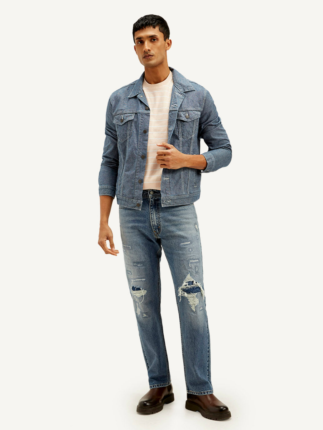 Men's 555 Blue Relaxed Straight Fit Mid Rise Jeans