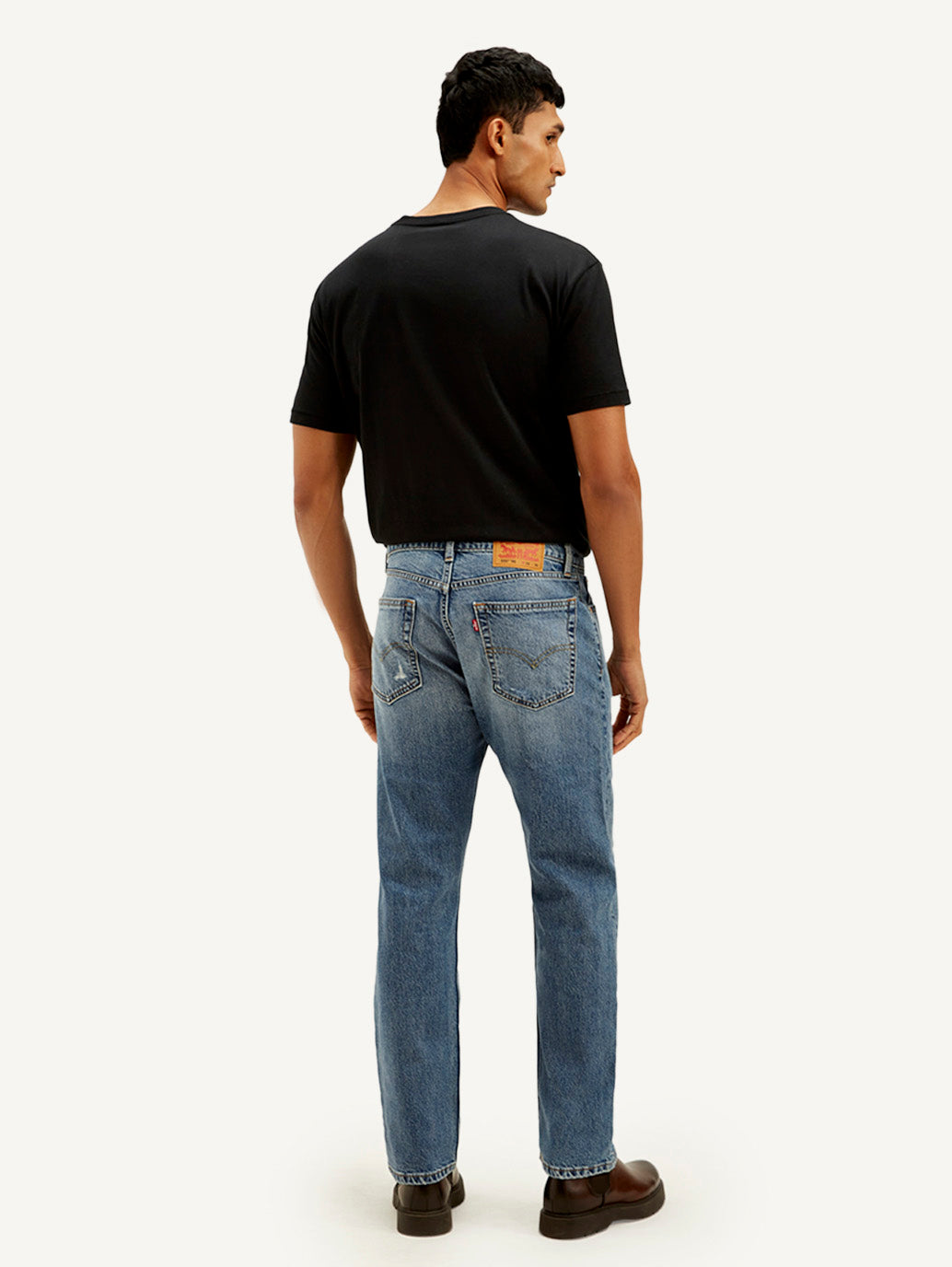 Men's 555 Blue Relaxed Straight Fit Mid Rise Jeans