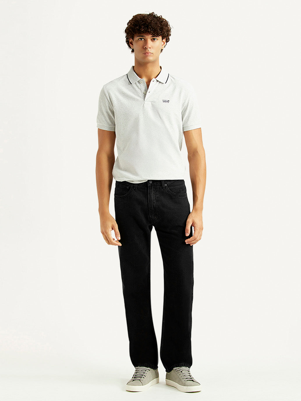 Men's 555 Black Relaxed Straight Fit Mid Rise Jeans