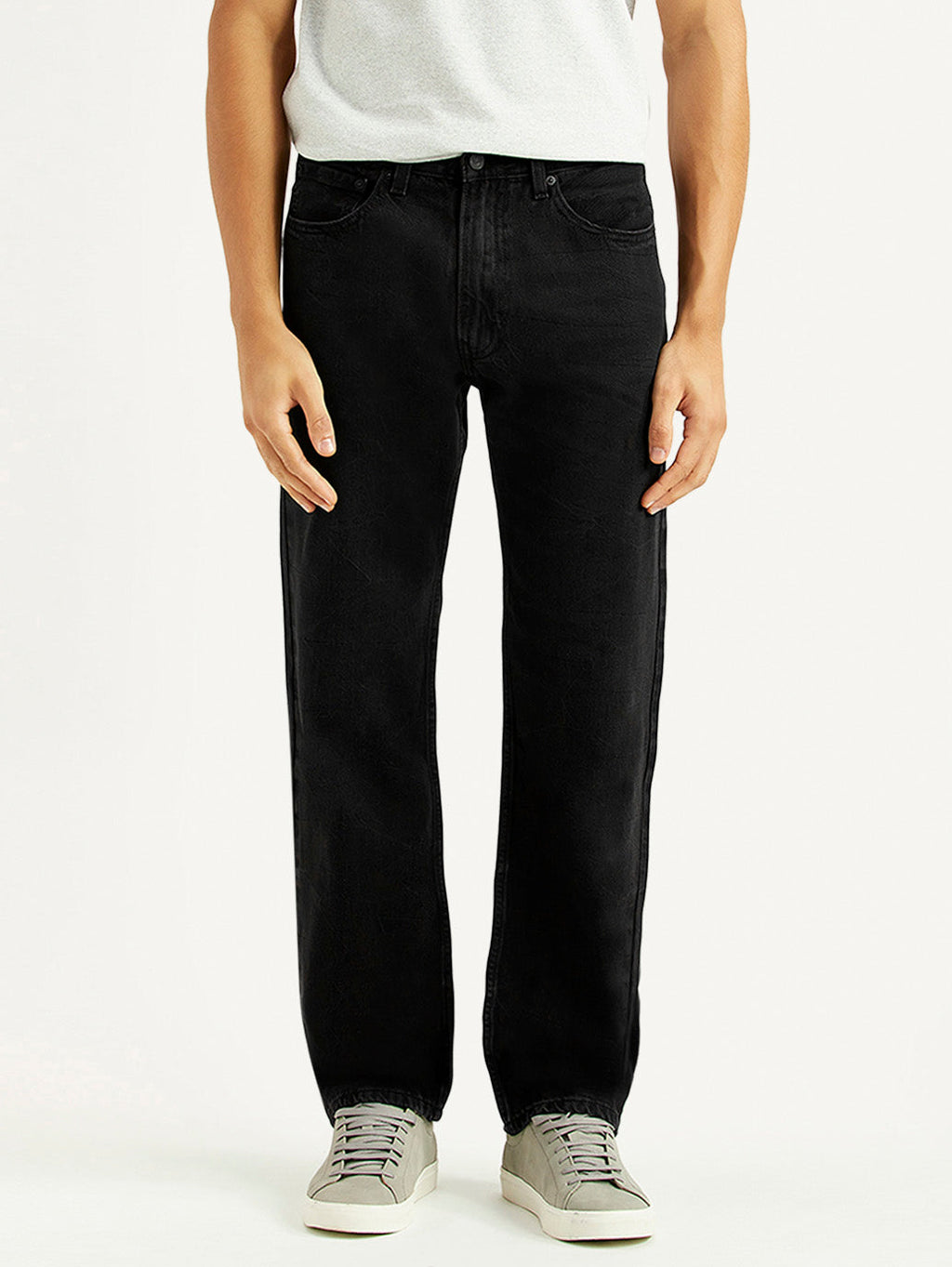 Men's 555 Black Relaxed Straight Fit Mid Rise Jeans