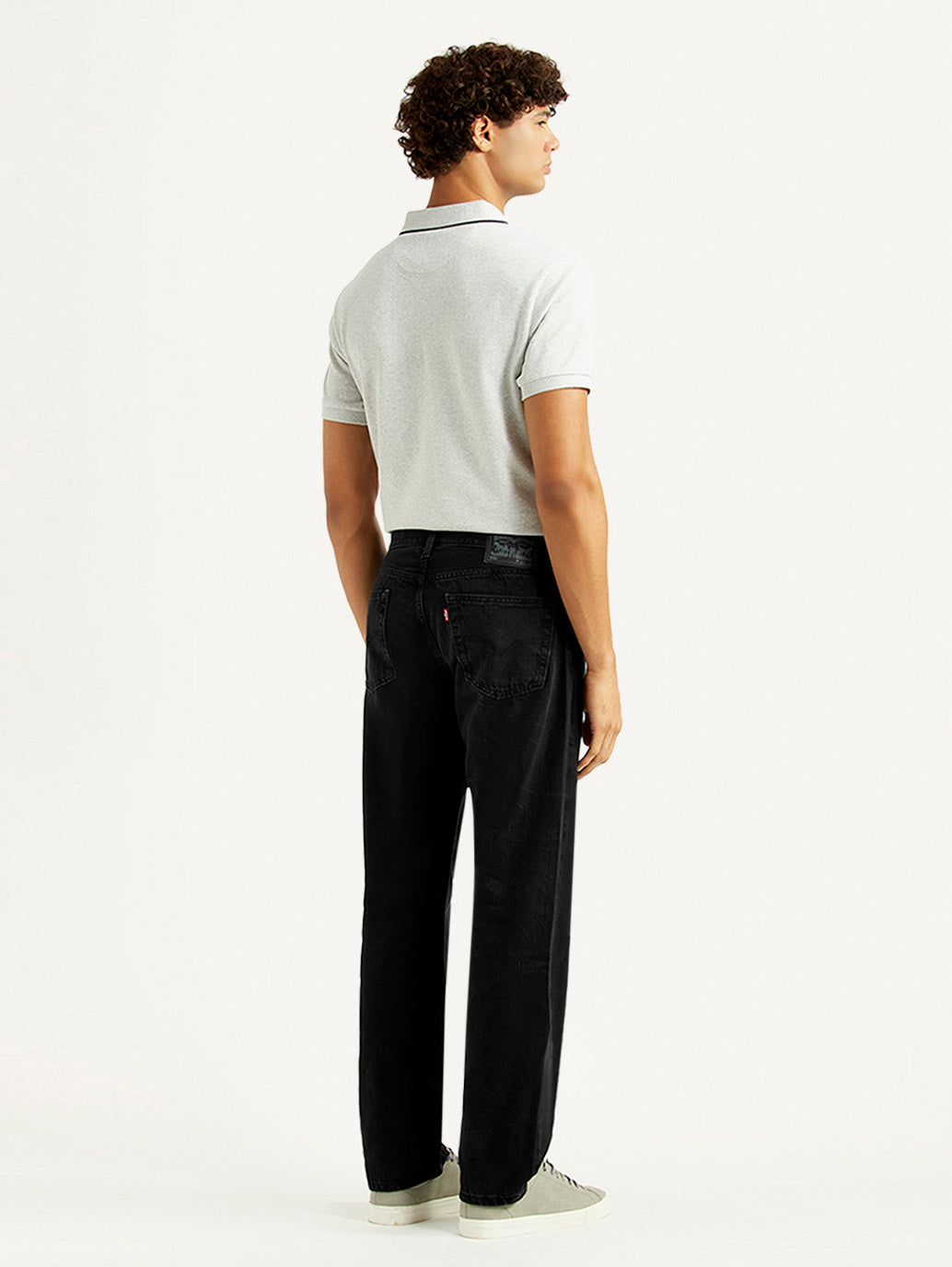 Men's 555 Black Relaxed Straight Fit Mid Rise Jeans
