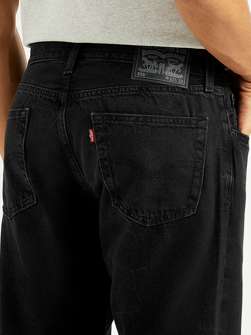 Men's 555 Black Relaxed Straight Fit Mid Rise Jeans