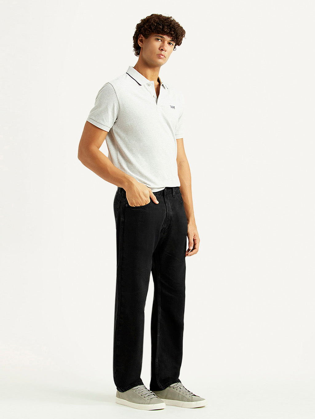 Men's 555 Black Relaxed Straight Fit Mid Rise Jeans