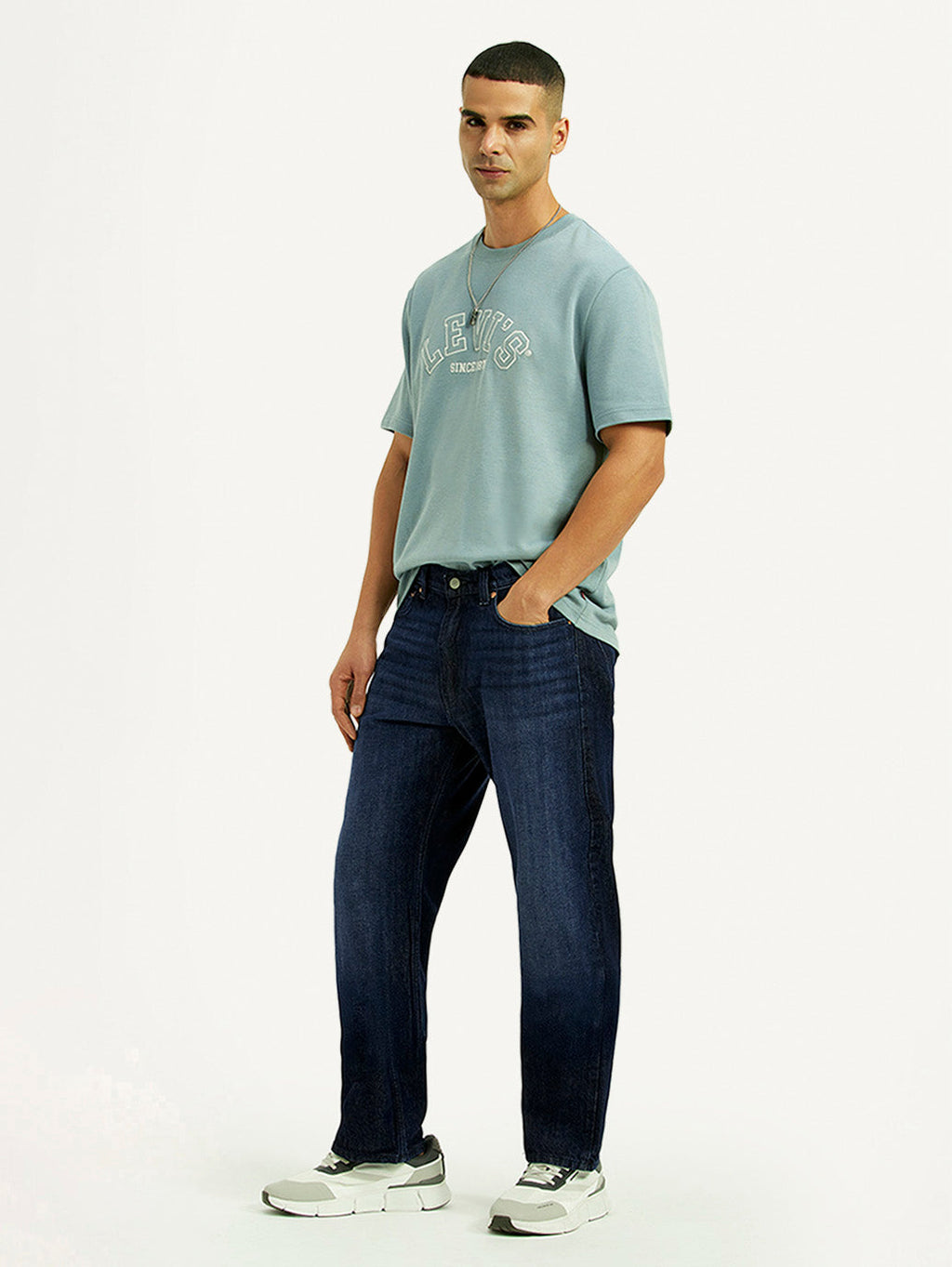 Men's 555 Dark Blue Relaxed Straight Fit Mid Rise Jeans